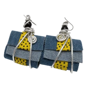 African Fabric Denim Earrings