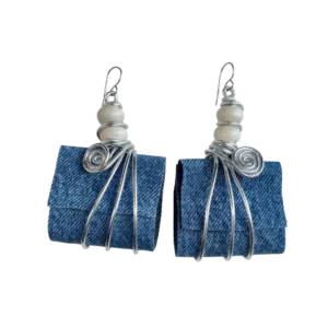 Silver-Tone Denim Packet Book Earrings